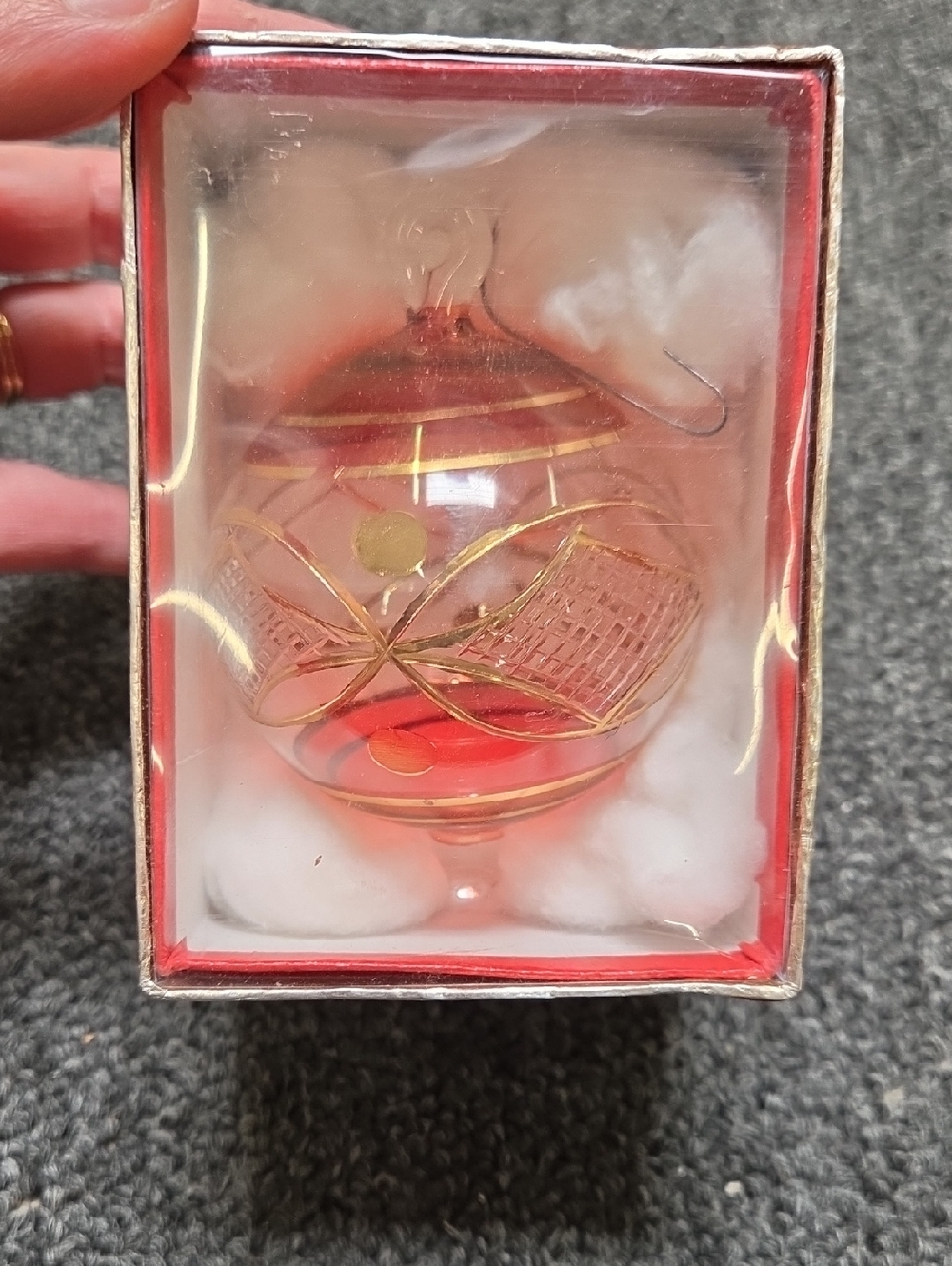 Glass Holiday Ornament - Red and Gold Decorative Bauble